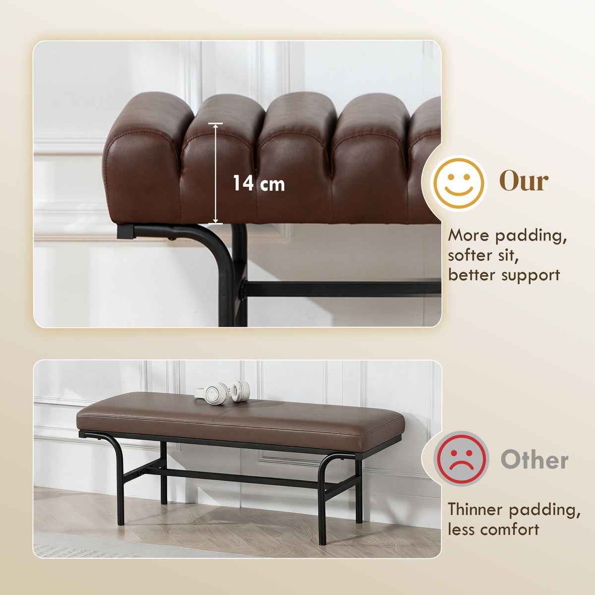 Cylindrical PU Leather Bedroom Bench