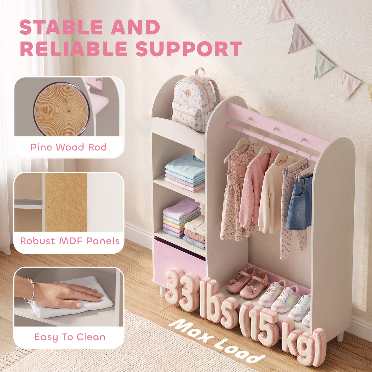 Perchero infantil con espejo luminoso y cajón