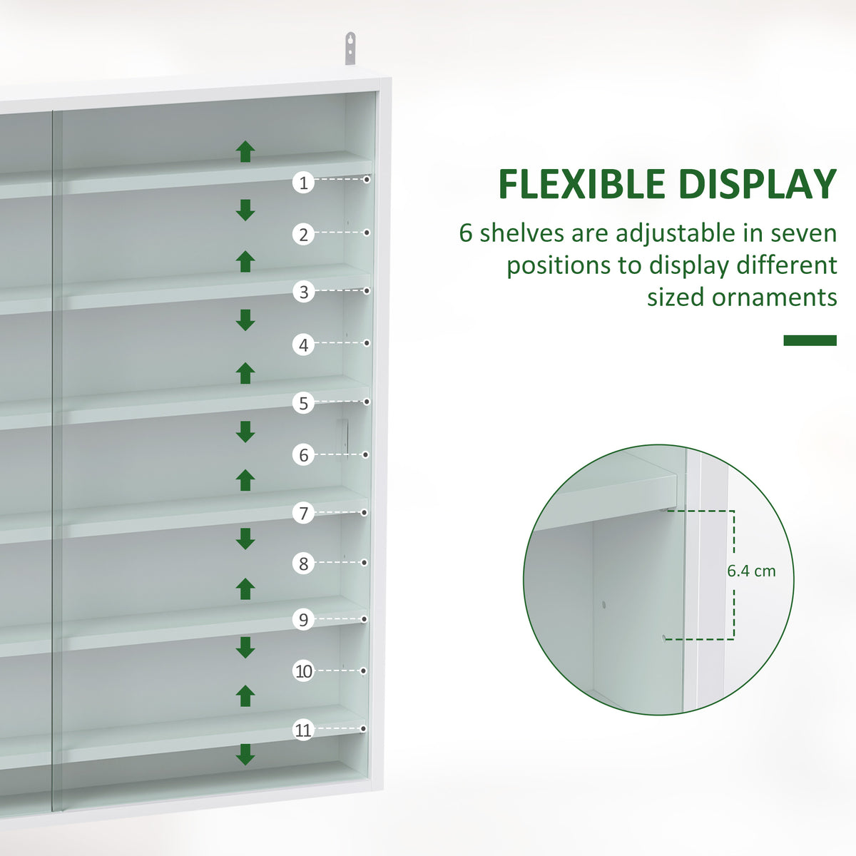 Vitrina expositora de pared de 7 niveles con puertas de vidrio