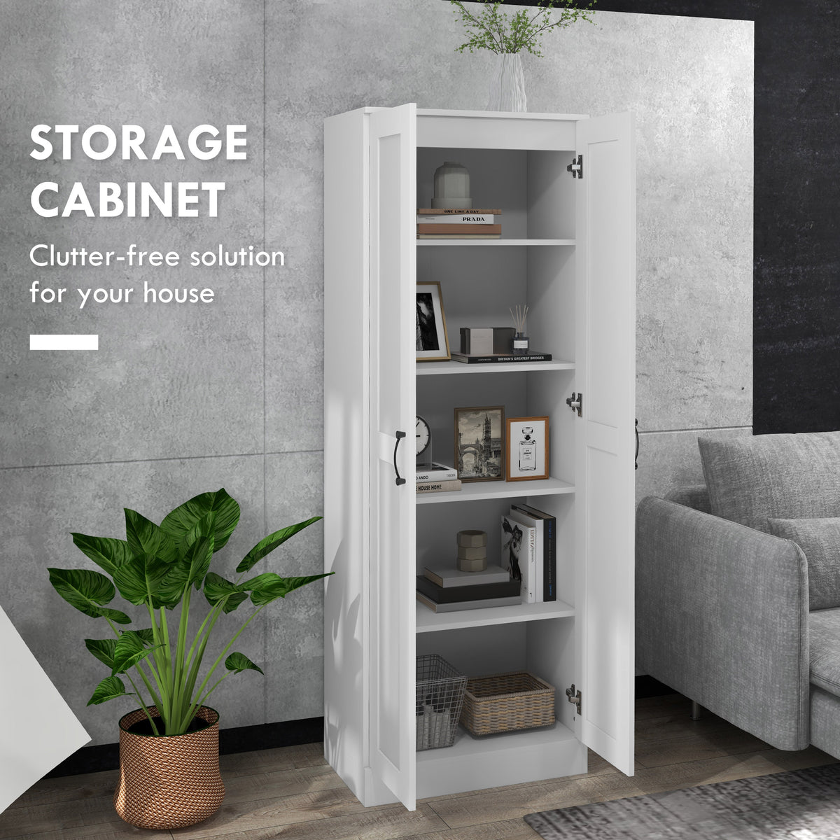 Tall kitchen pantry storage cabinet made of particle board