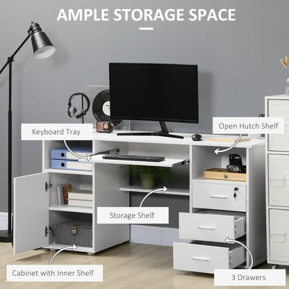 Computer Desk with Keyboard Tray and Drawers