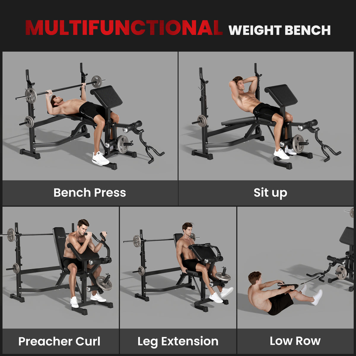 Banco de musculación regulable con soporte para sentadillas