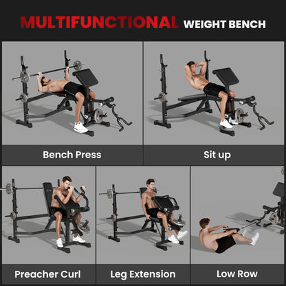 Banco de musculación regulable con soporte para sentadillas