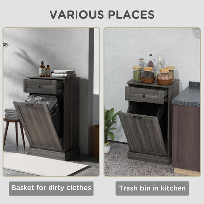Tilt out trash bin cabinet with drawer