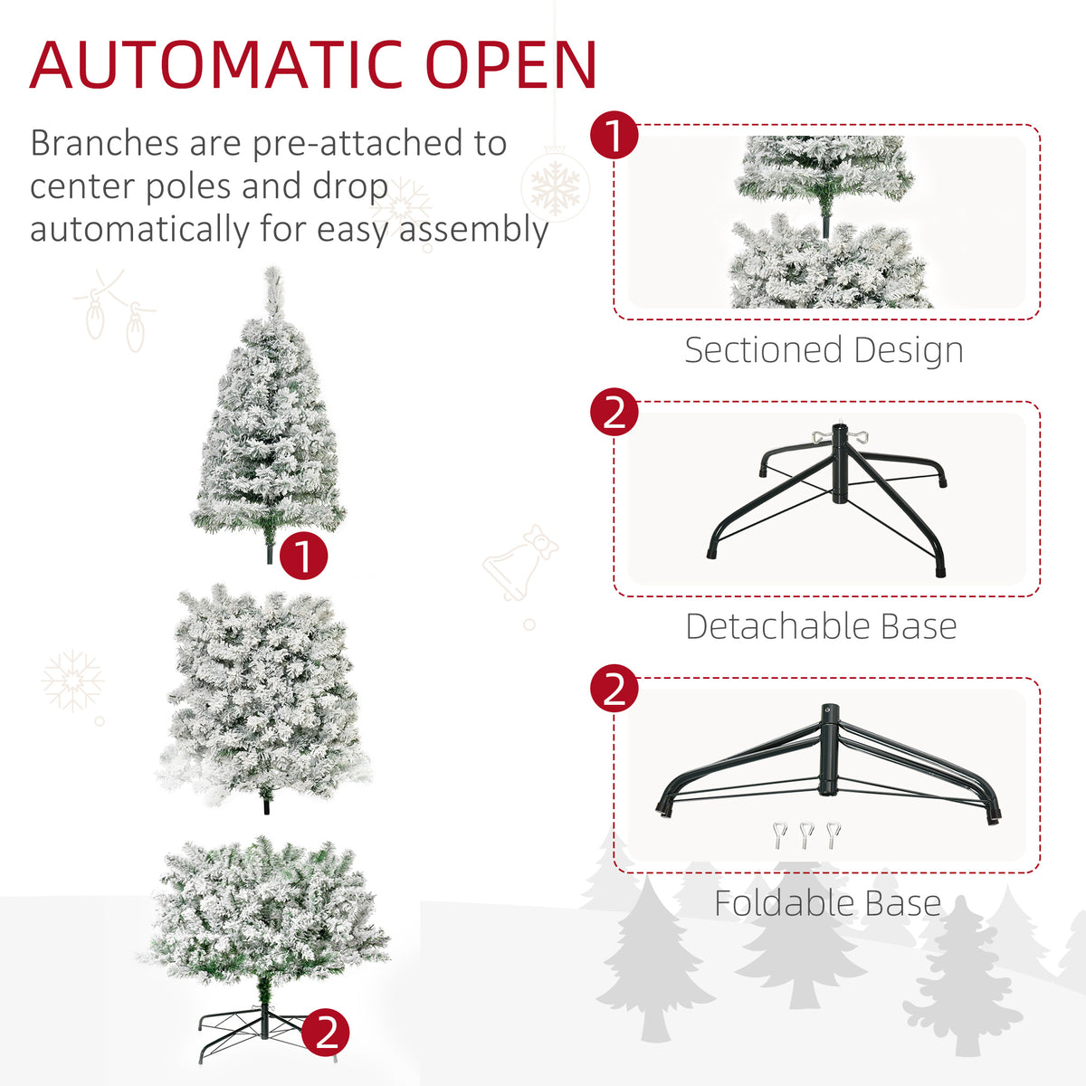 Pre-Lit Slim Flocked Artificial Christmas Tree with LED Lights