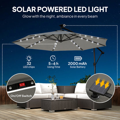 Cantilever Patio Umbrella with Solar LED Lights and Crank