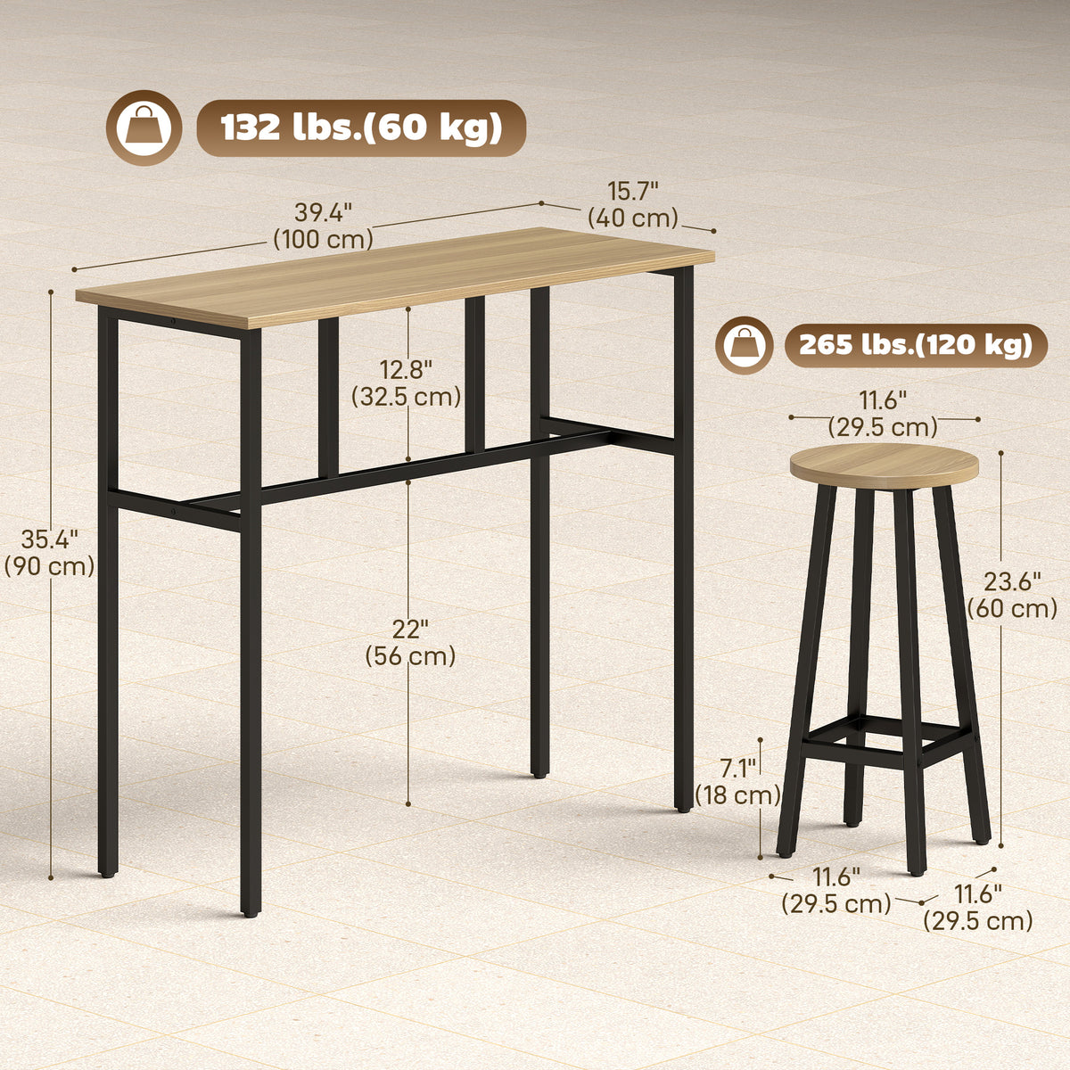 6-Piece Bar Set with 2 Tables and 4 Stools
