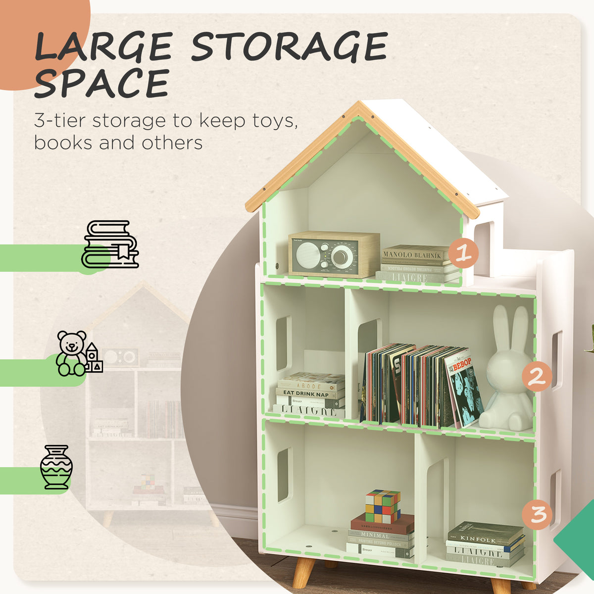 Toy storage organizer cabinet 3-tier bookshelf
