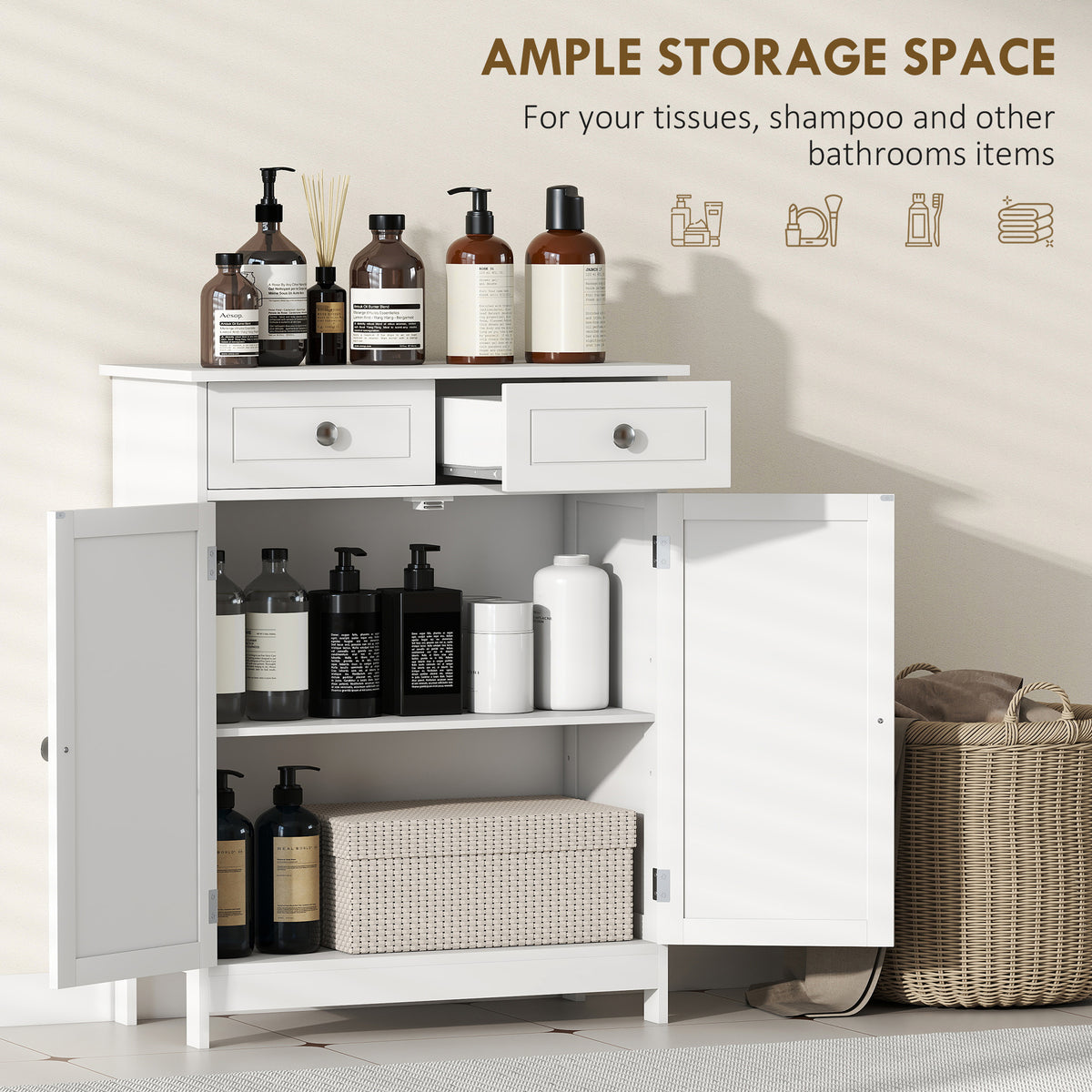 Freestanding bathroom floor cabinet with storage and drawers