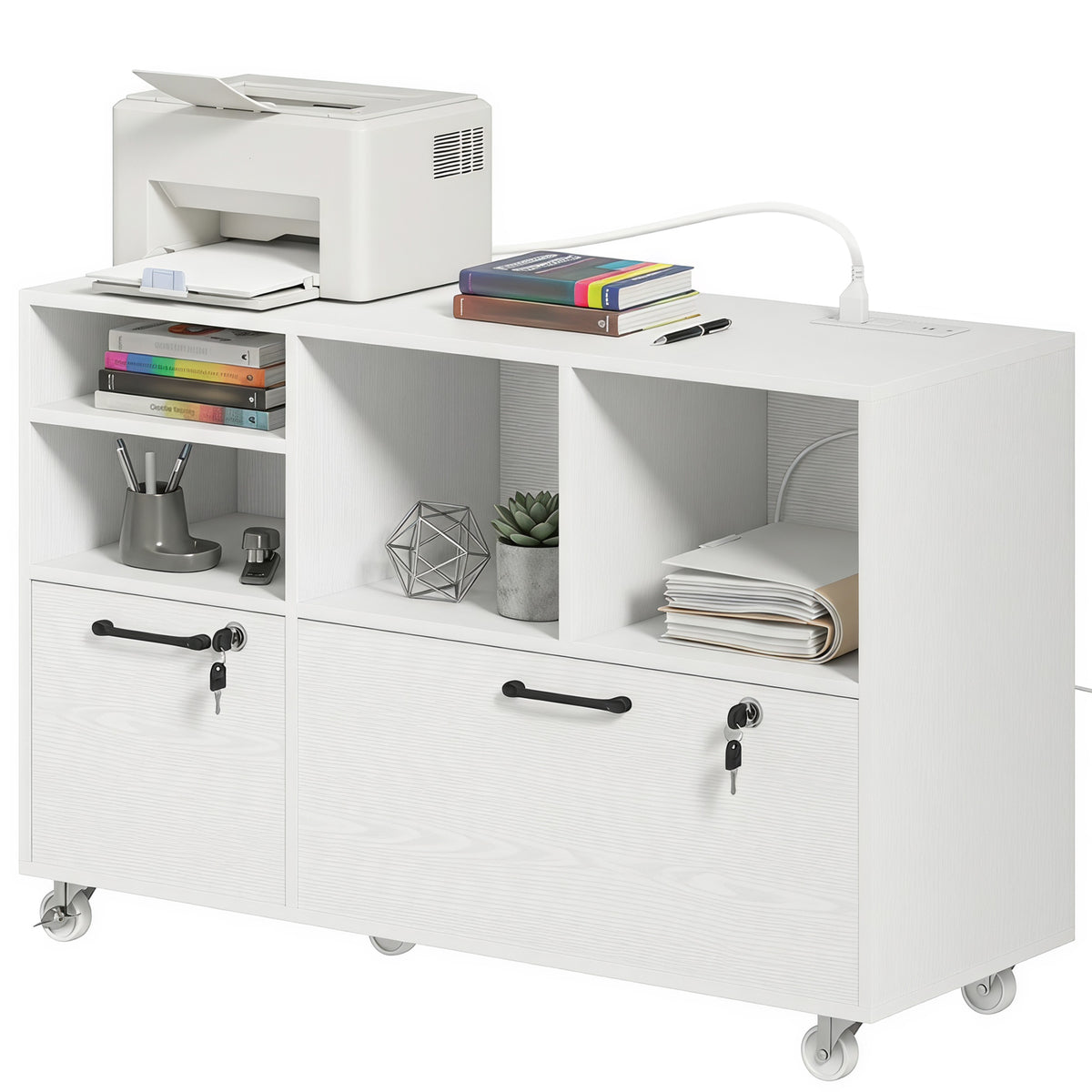 Mobile 2-drawer lateral file cabinet with lock