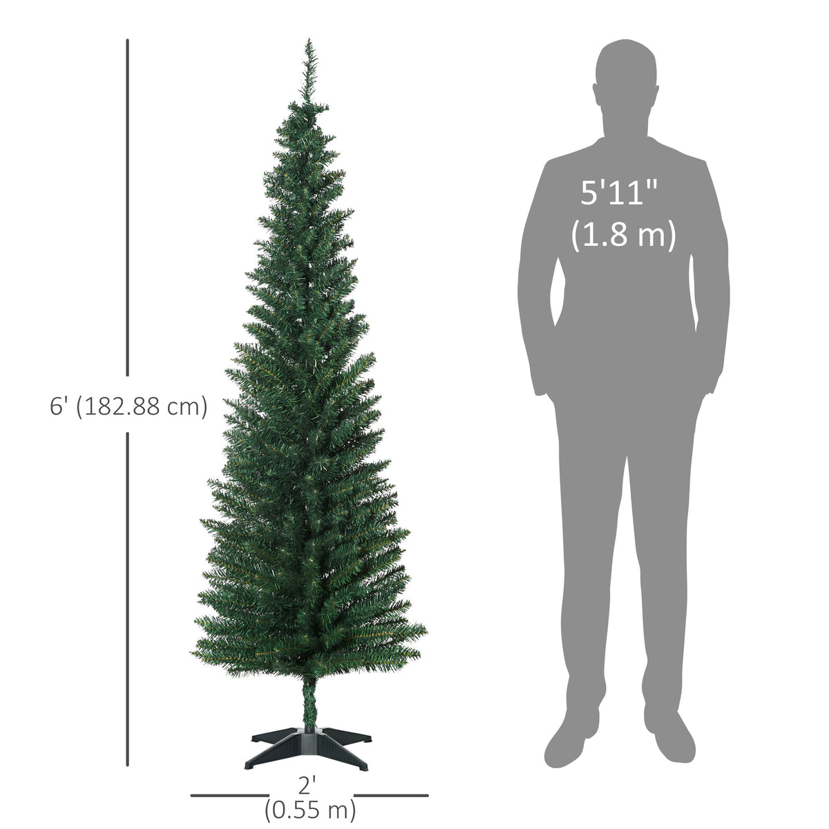 Pino de Navidad artificial delgado estilo lápiz 6 pi