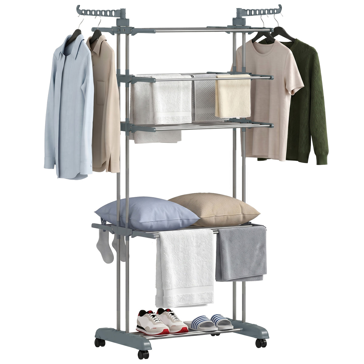 Tendedero plegable de 5 niveles con ruedas