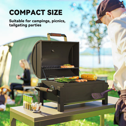 Tabletop charcoal smoker portable with thermometer