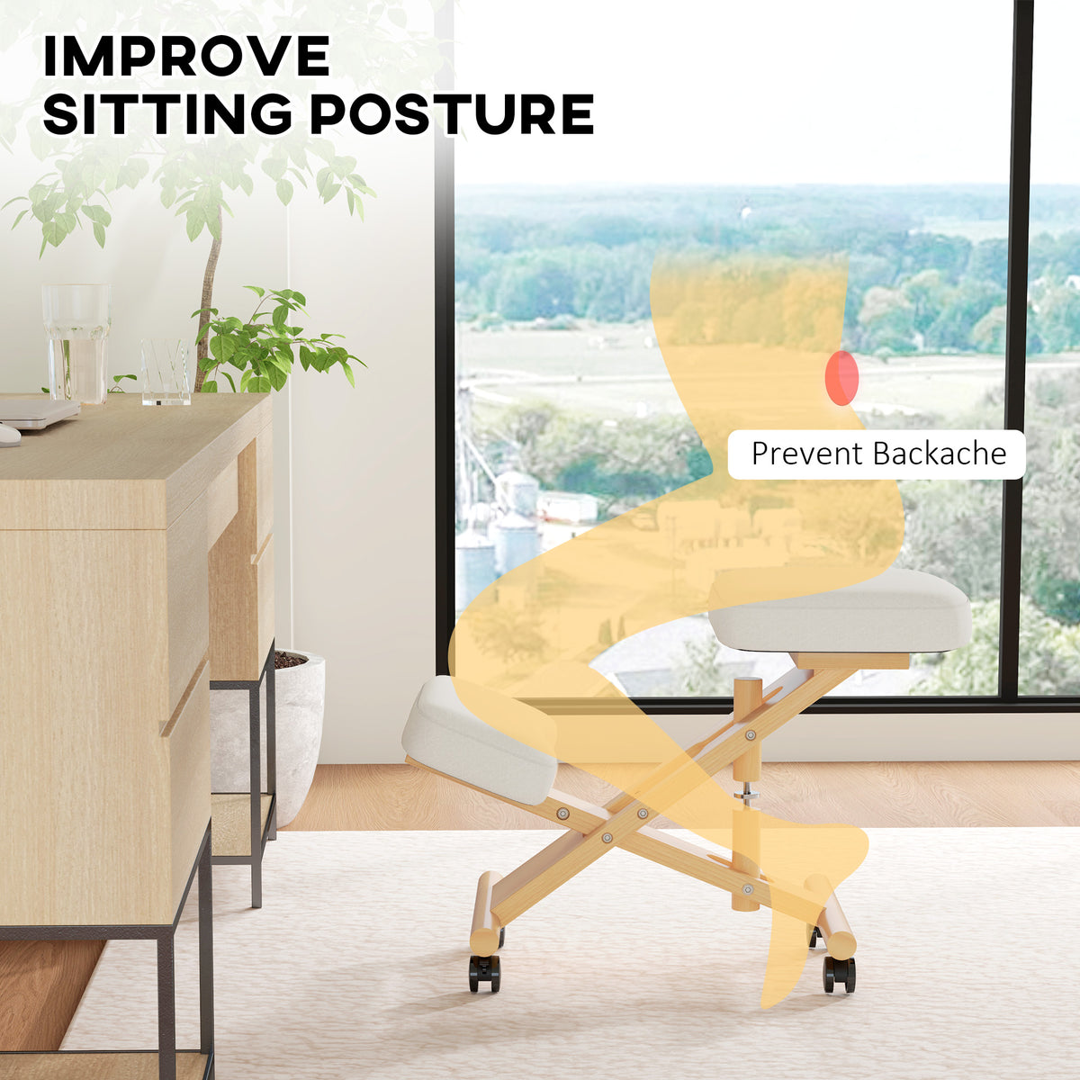Ergonomic Kneeling Chair with Rubberwood Frame