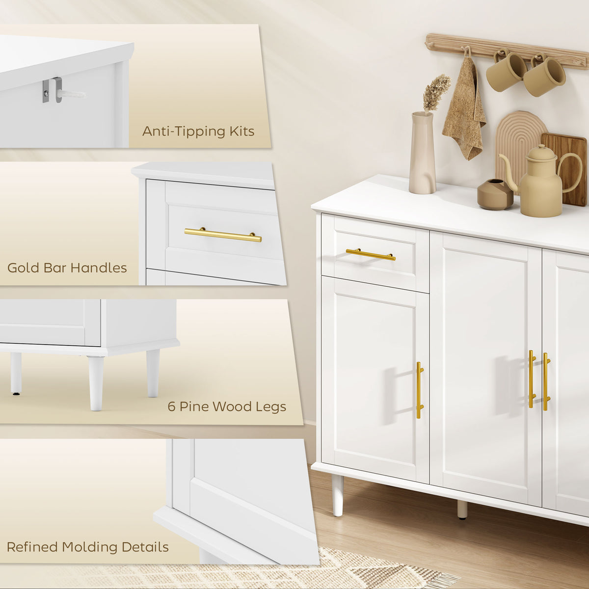 Modern Buffet Cabinet with Soft-Close Doors 140 cm