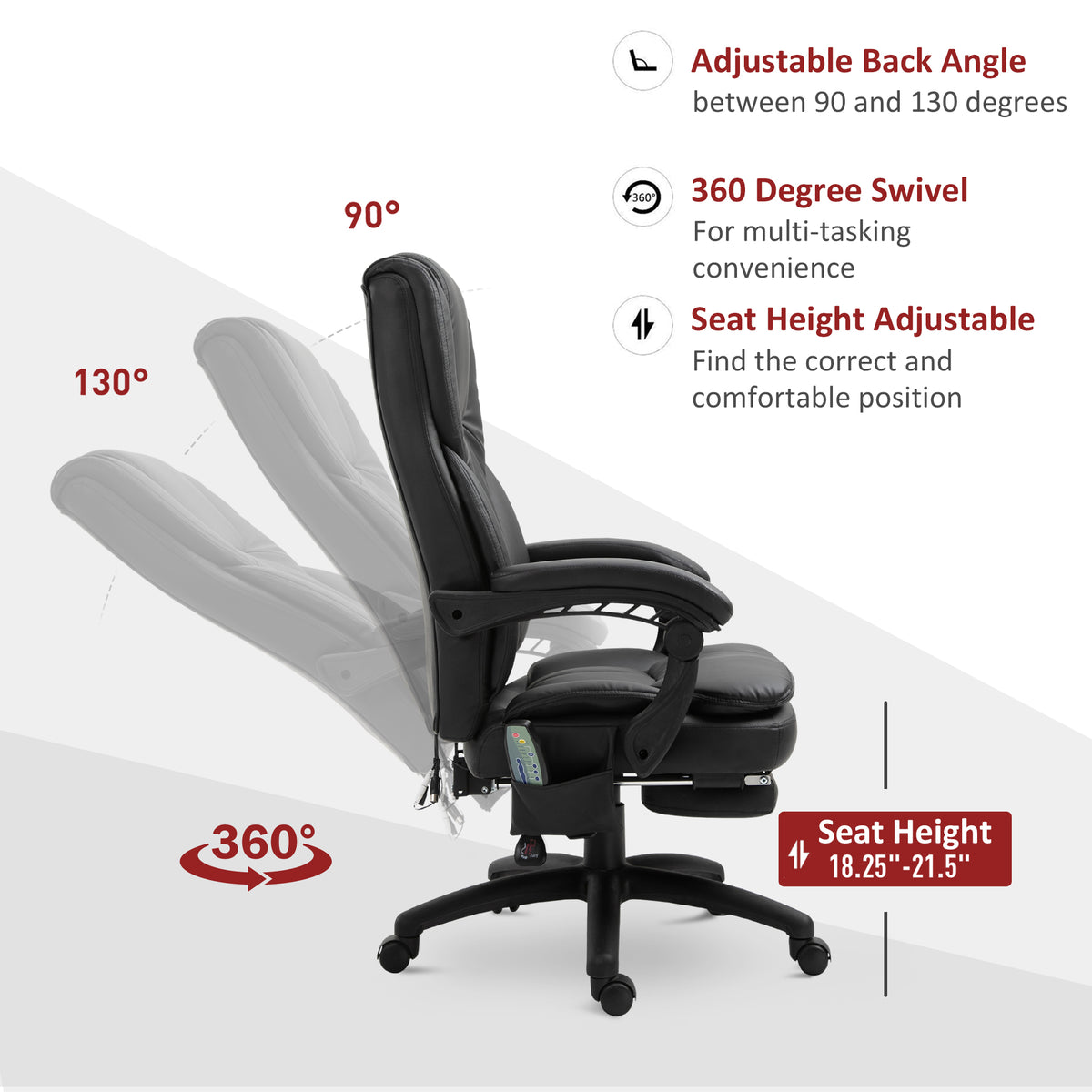 Silla de oficina de masaje reclinable con reposapiés