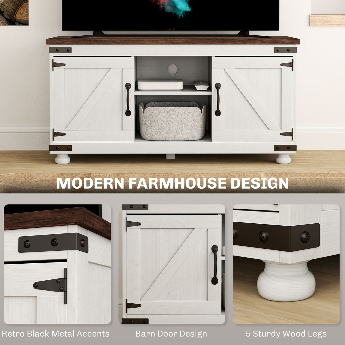 Farmhouse TV Stand with Barn Doors