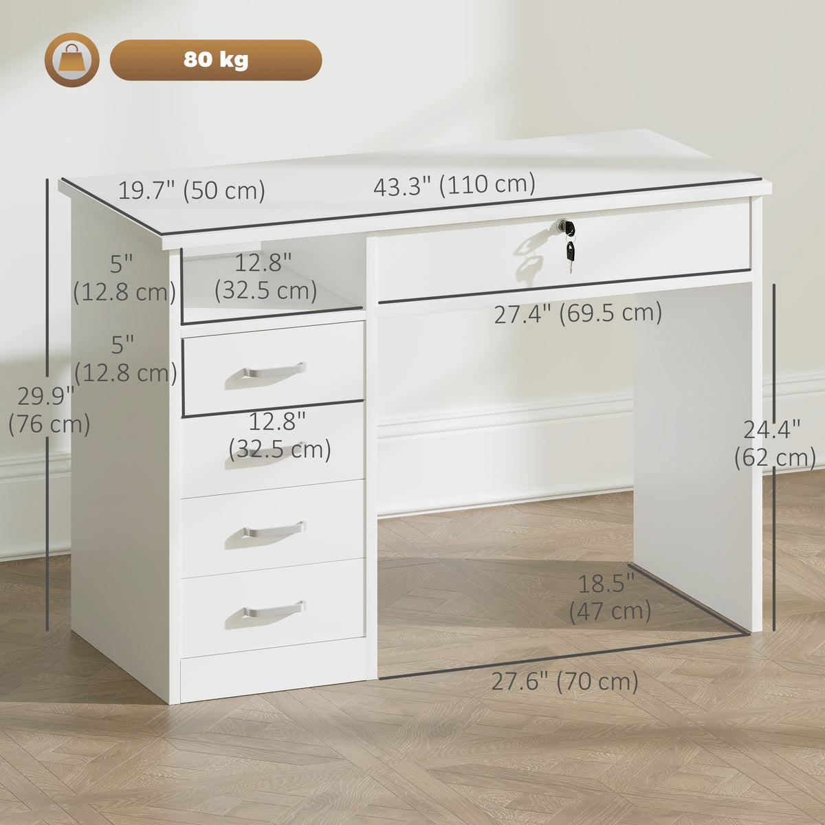 Computer Desk with Lockable Drawer and Storage
