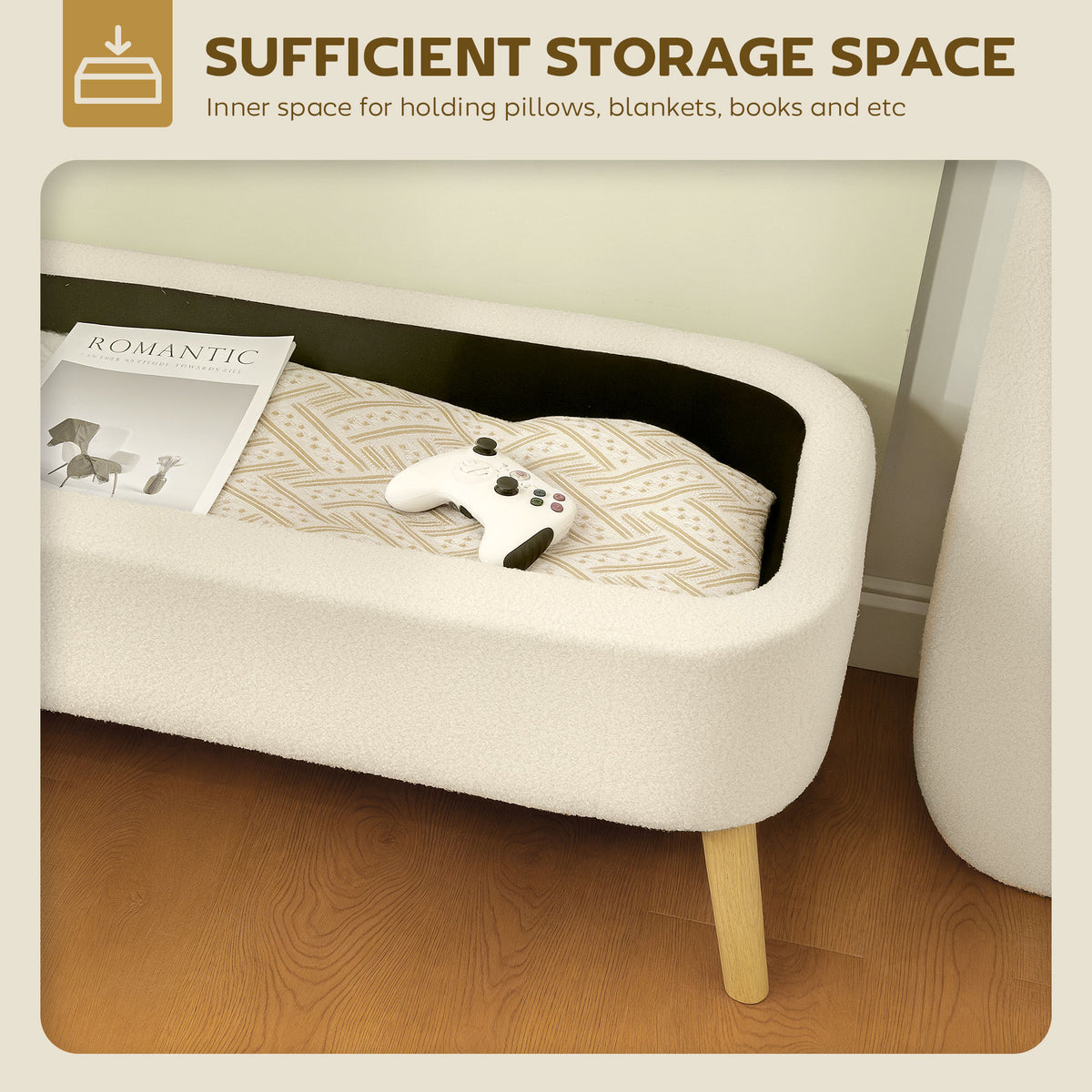 Teddy fleece storage bench 120 cm