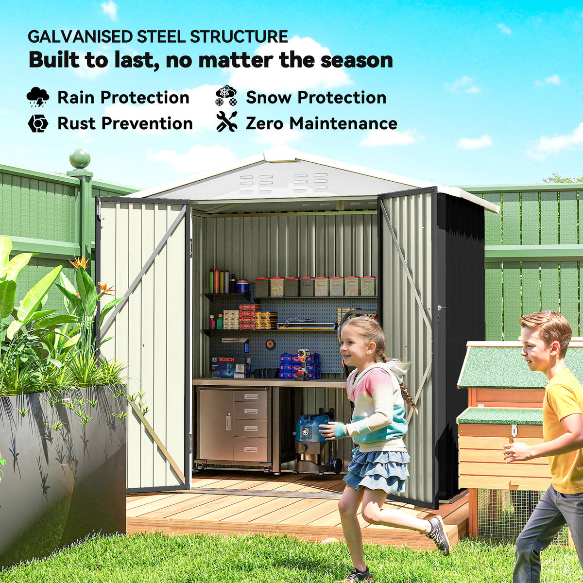 Metal Garden Shed 6.5' x 4' Dual Lockable Doors