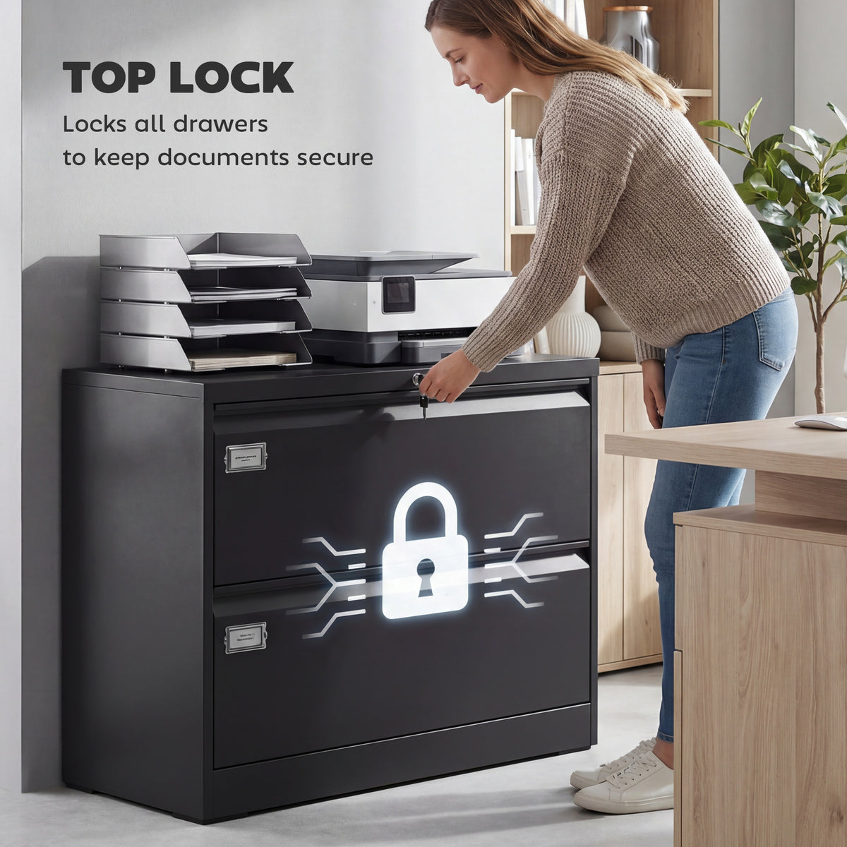 2-Drawer Lockable Steel Lateral Filing Cabinet