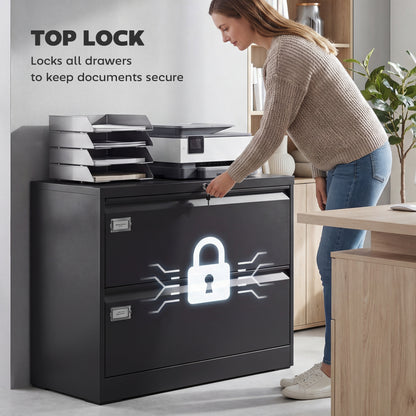 2-Drawer Lockable Steel Lateral Filing Cabinet