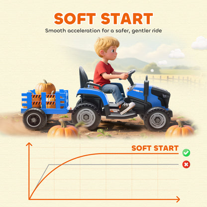 12V Kids Electric Ride-On Tractor with Trailer