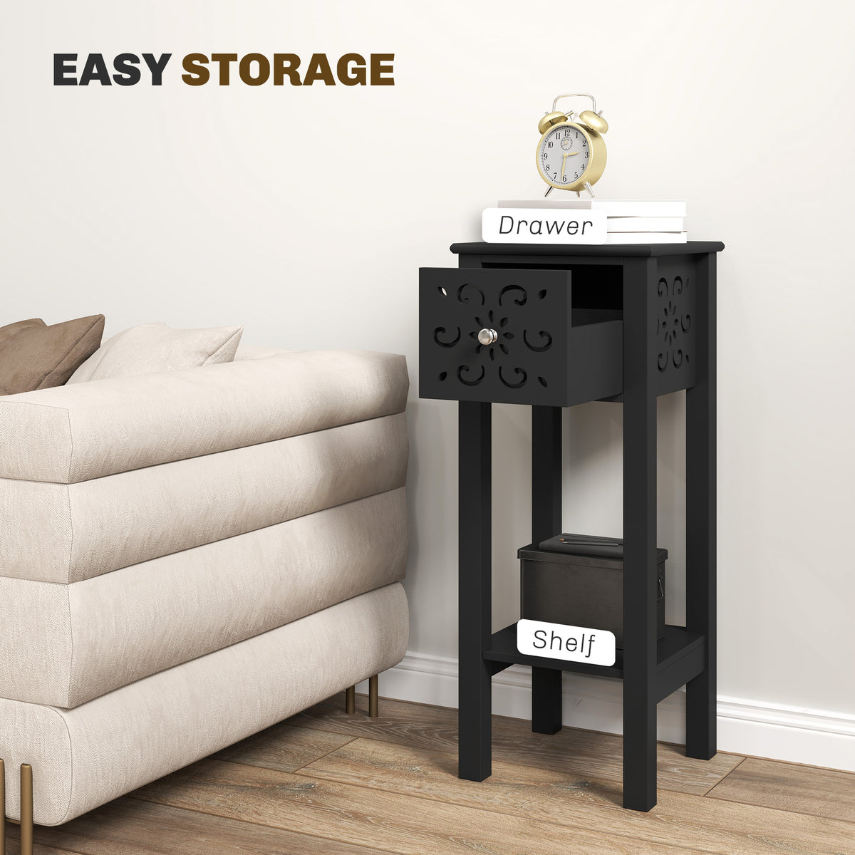 Nightstands with drawer and open shelf set of 2