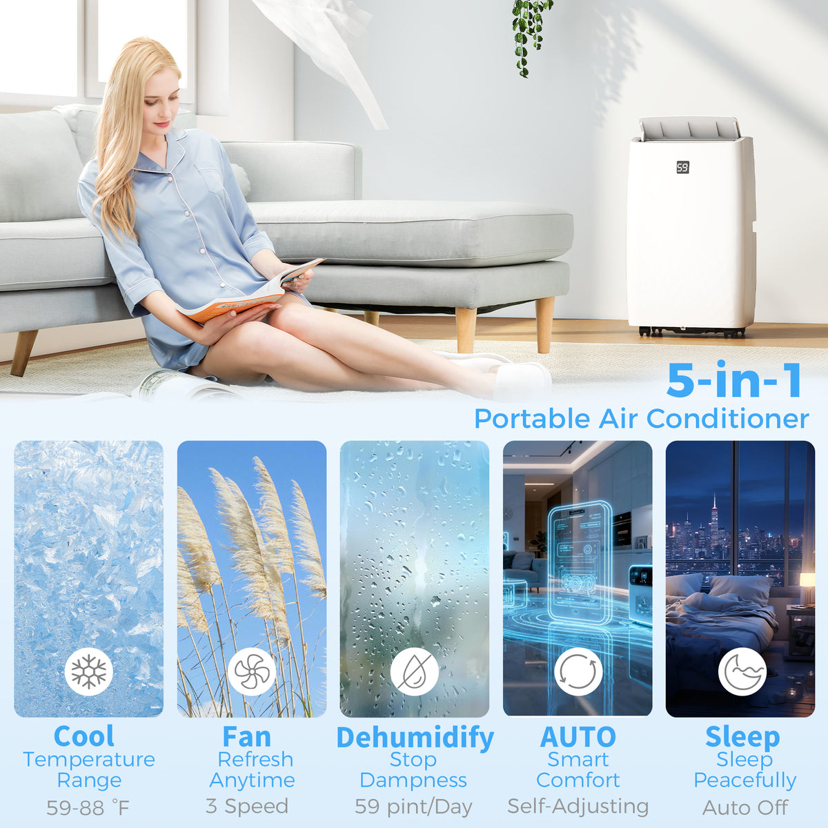 Portable Air Conditioner 14,000 BTU 5-in-1