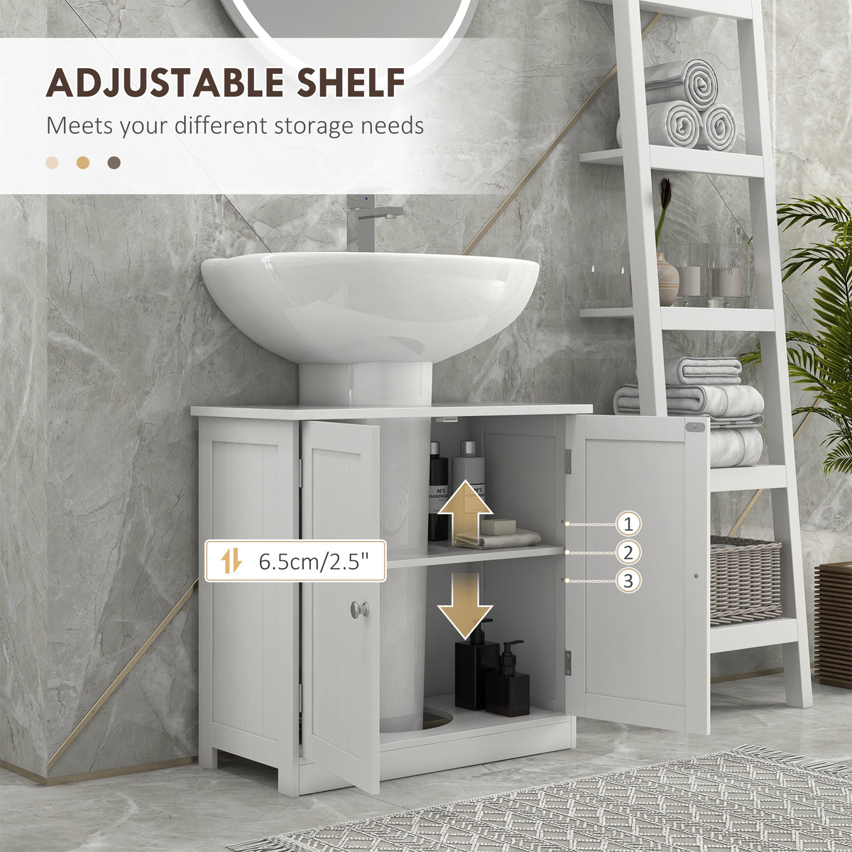 Mueble de lavabo bajo fregadero con 2 puertas y estante