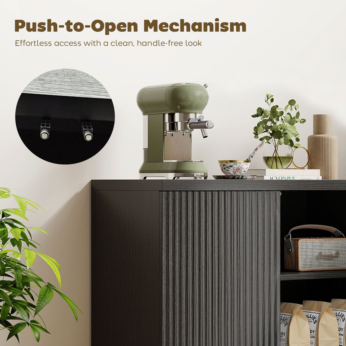 Sideboard Buffet Cabinet Fluted Push-to-Open Doors