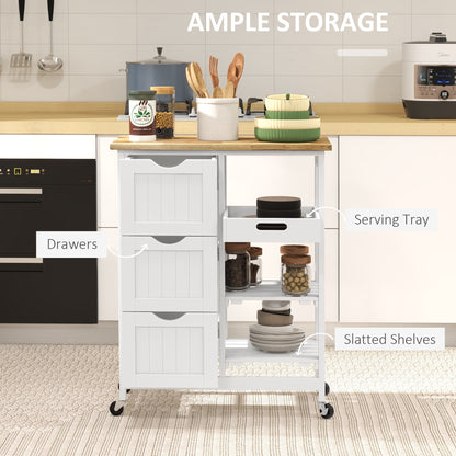 Rolling kitchen cart with wood top and drawers