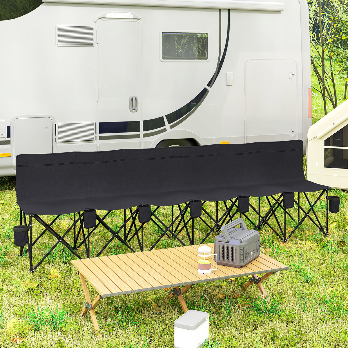 Folding chair 6 seat with cup holders and case