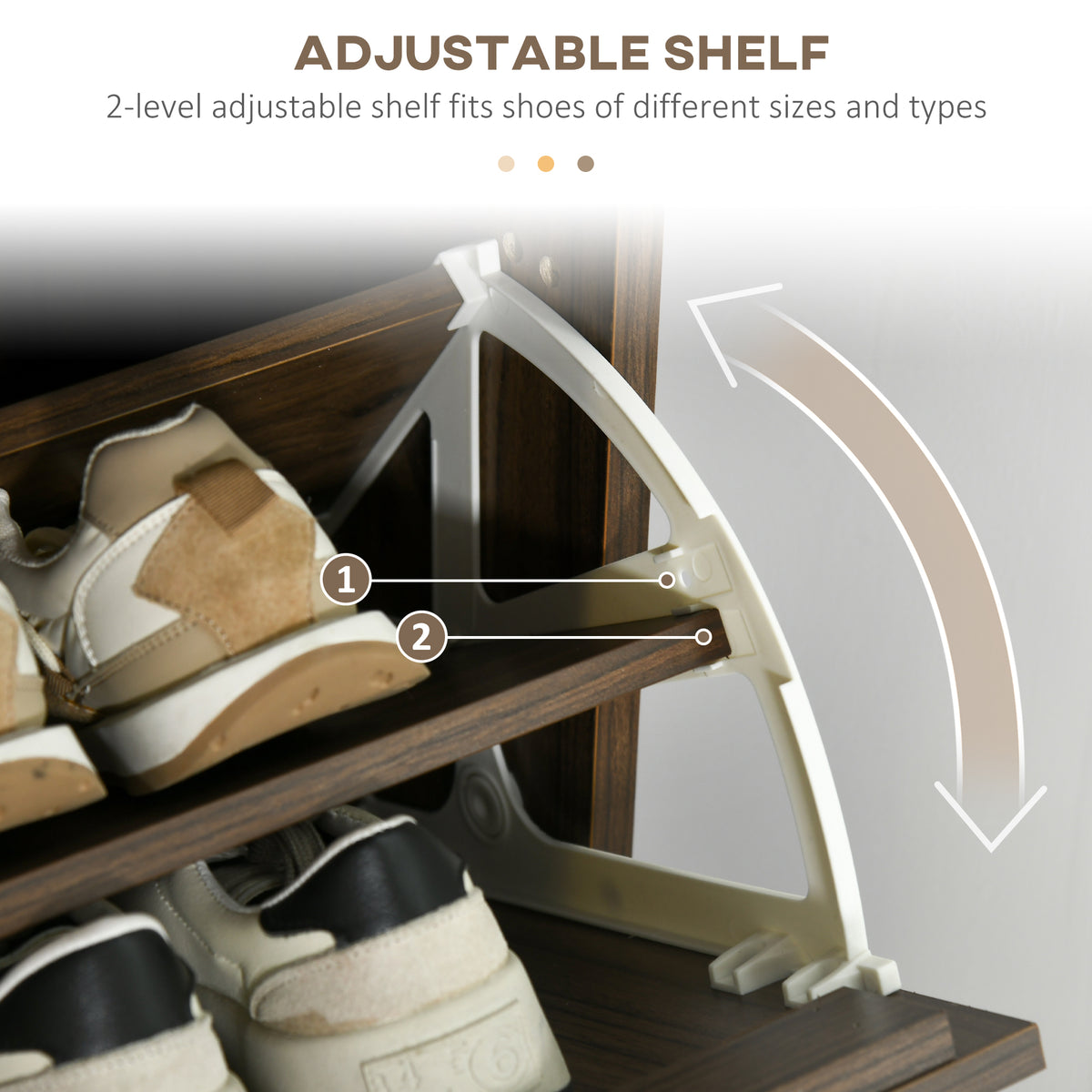 Narrow shoe storage cabinet with 3 flip drawers