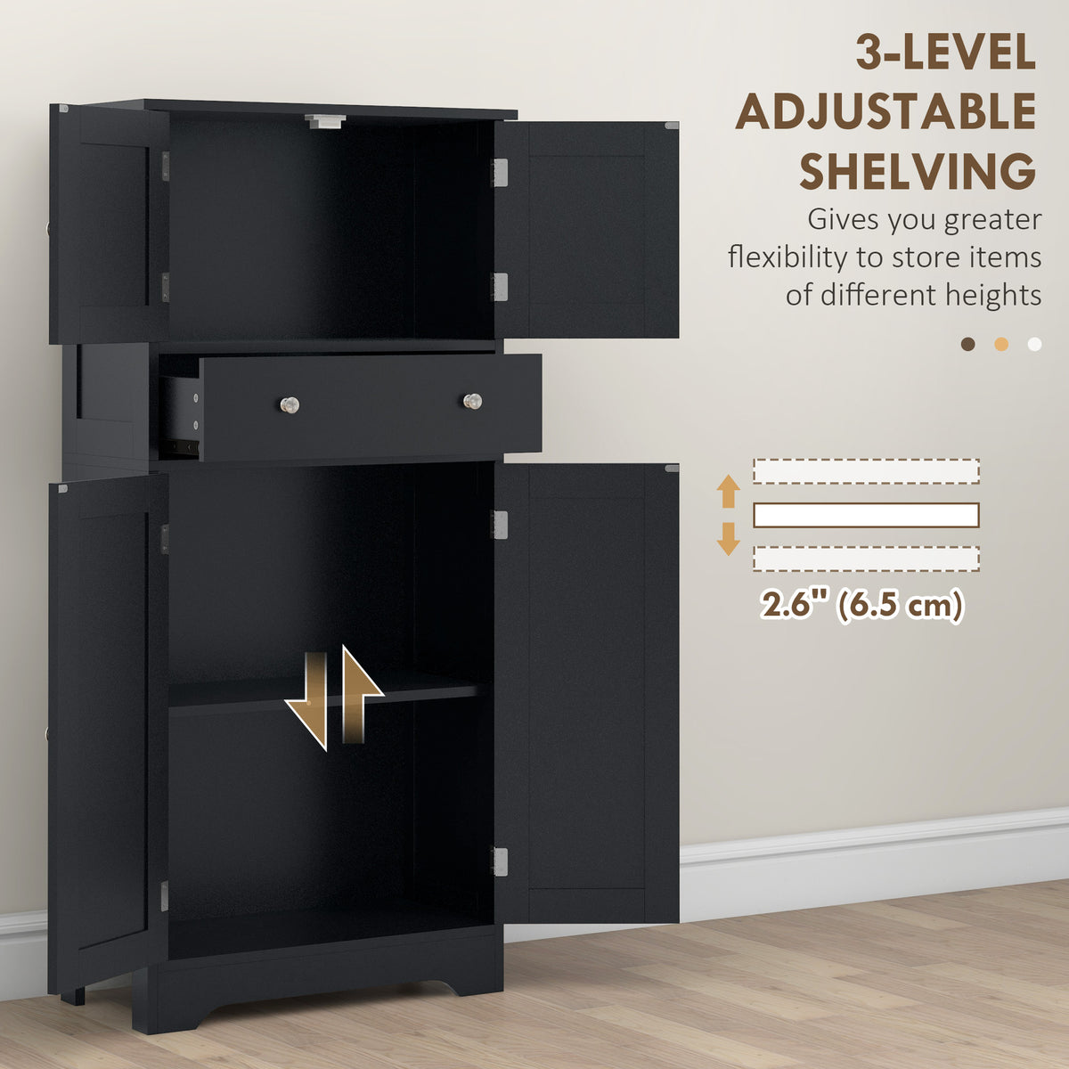 Modern kitchen storage cabinet with doors and drawer