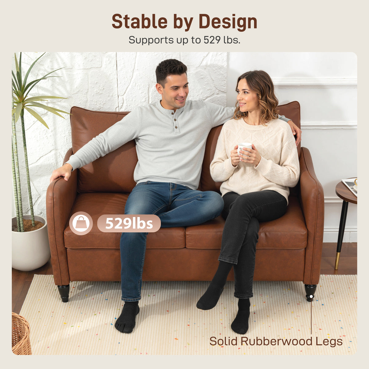 Loveseat Sofa PU Leather with Wood Legs