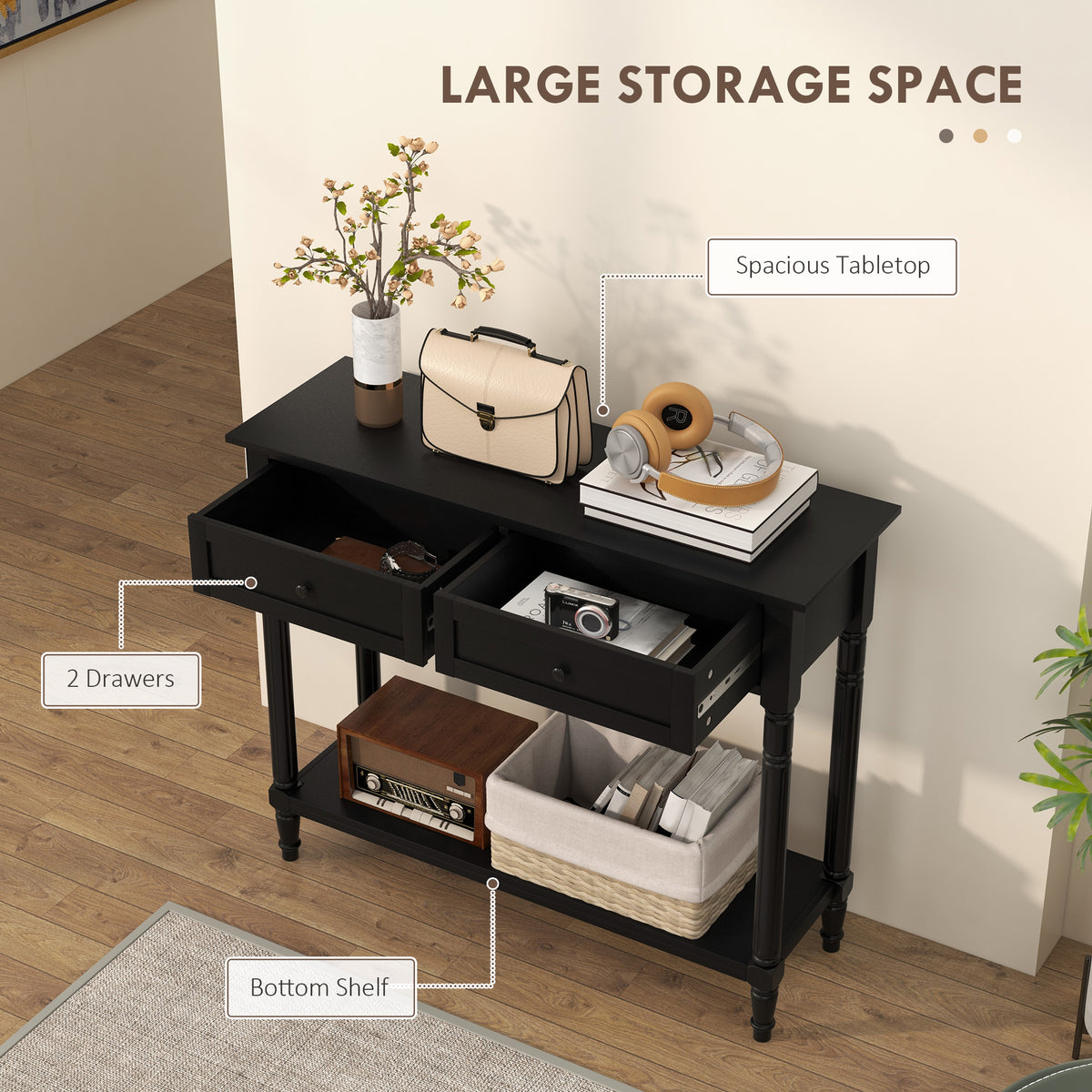 Entryway Console Table with 2 Drawers and Shelf
