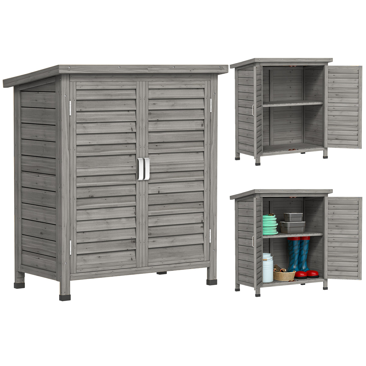 Wooden Garden Storage Shed with 2 Doors and Shelves