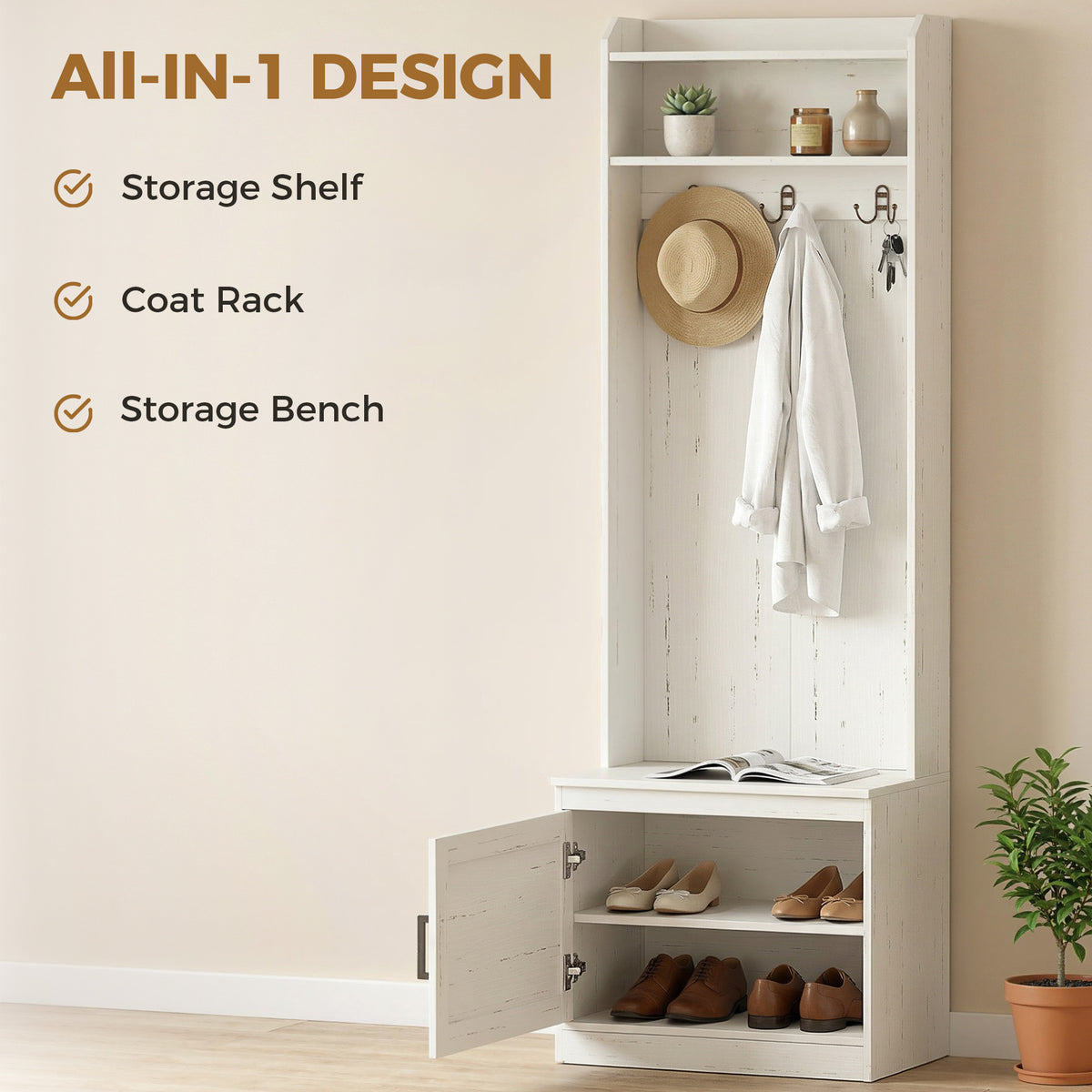 Mueble de entrada moderno con zapatero y percheros
