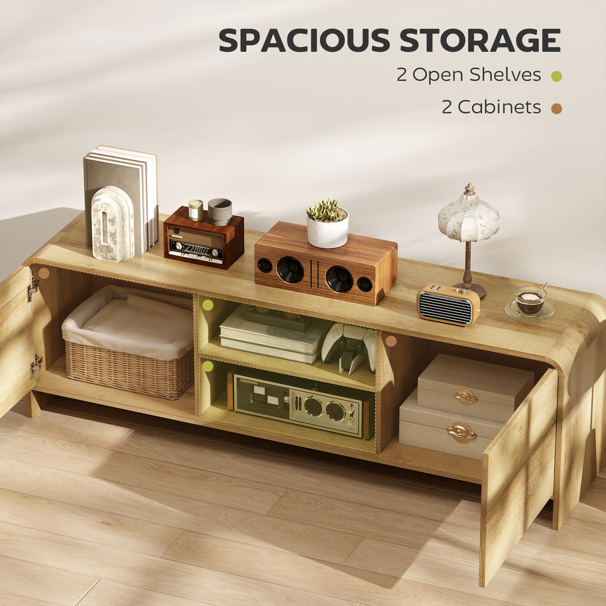 Mueble de TV estilo nórdico con armarios y estantes