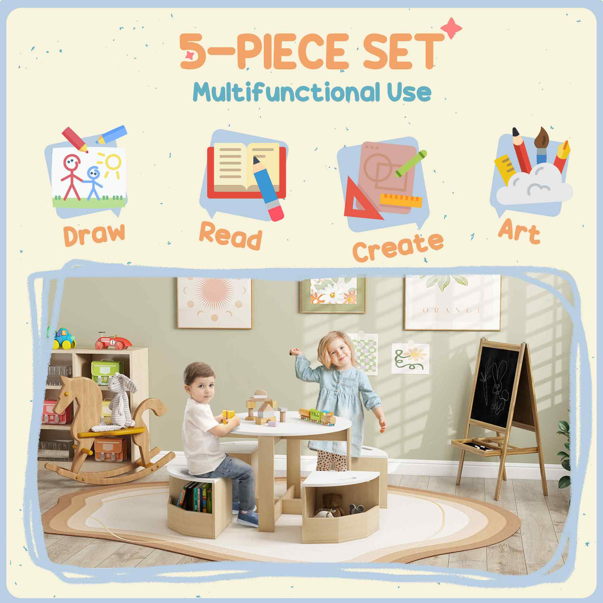 Kids Table and Chair Set with Storage — Set of 5