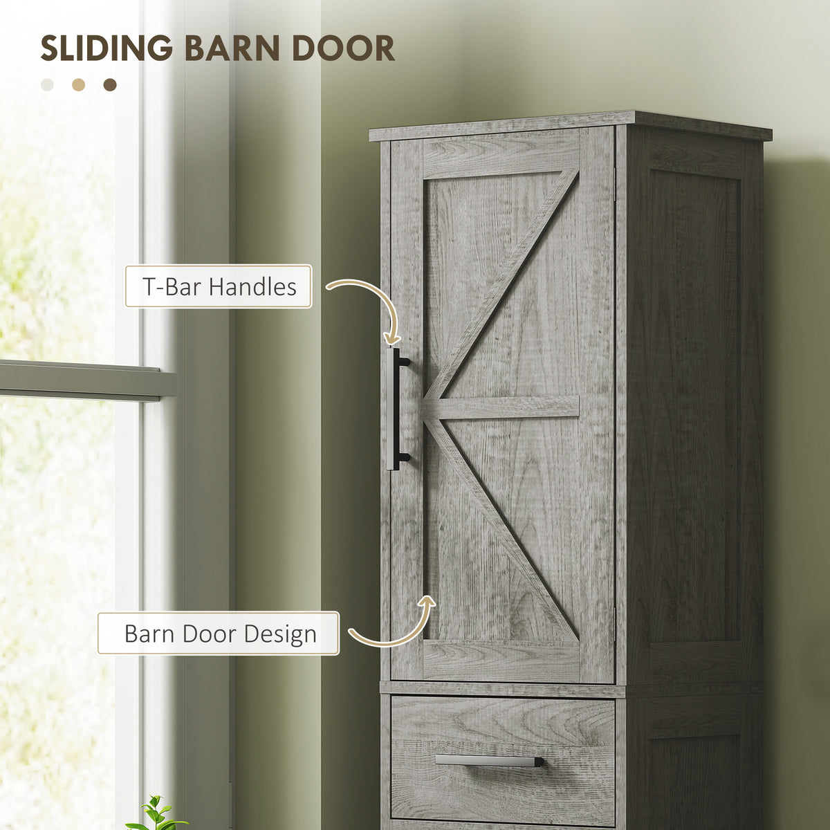 Tall Bathroom Cabinet Barn Doors Drawer Adjustable Shelves