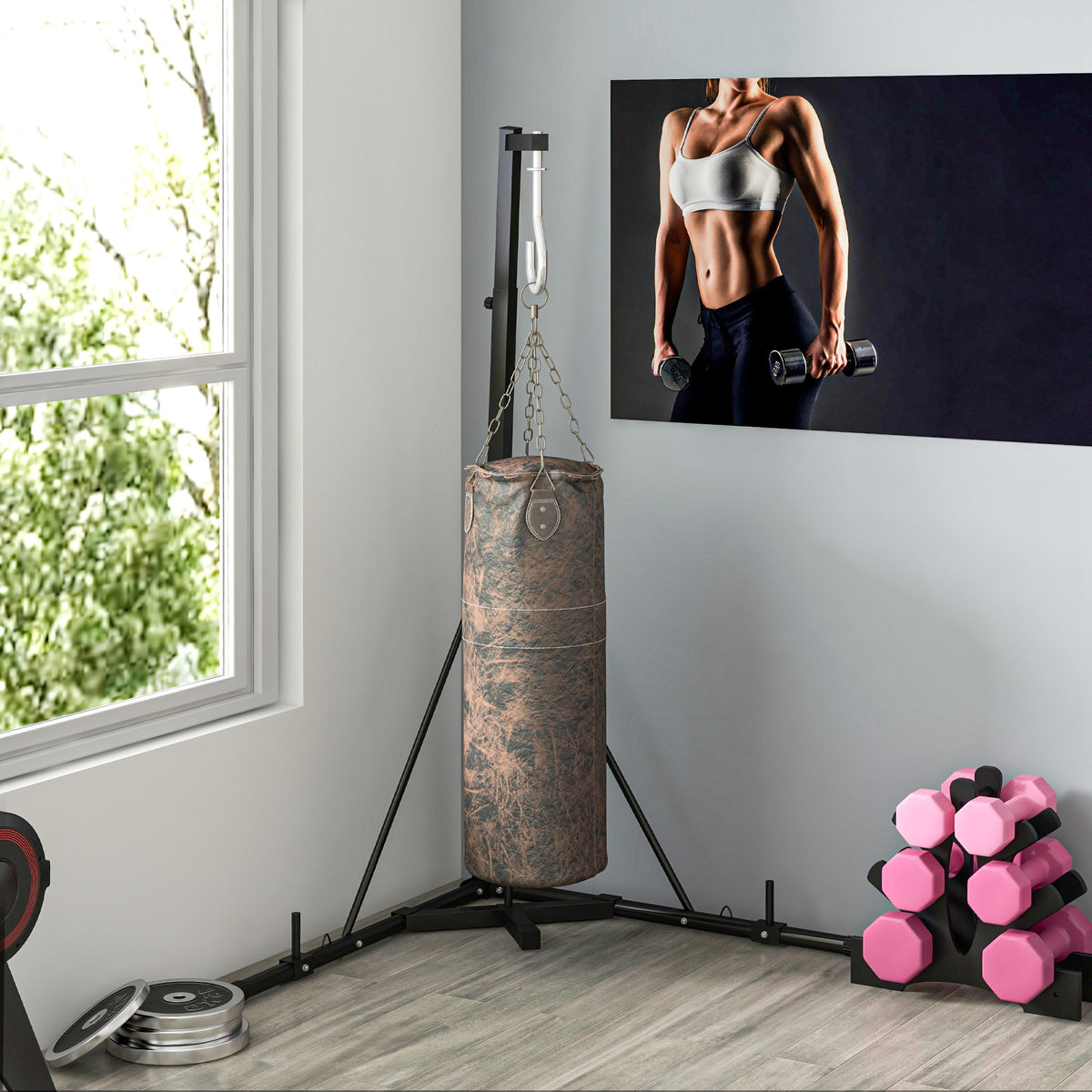 Soporte plegable para saco de boxeo con altura ajustable