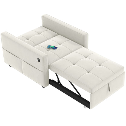Convertible Velvet Chair Bed with USB Charging