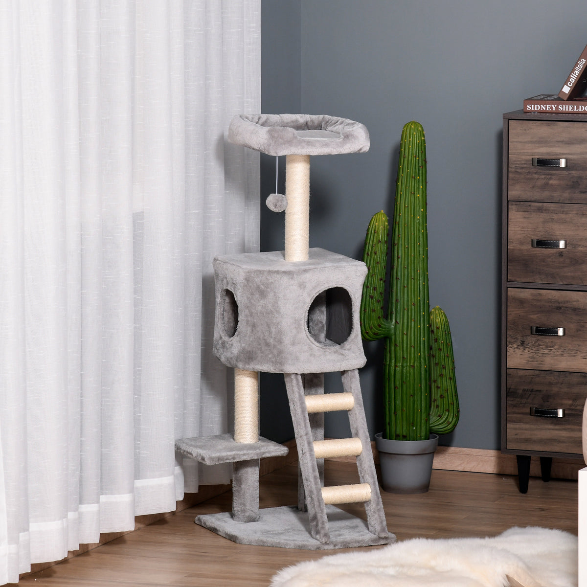 Árbol para gatos de varios niveles con caseta y rascadores de sisal