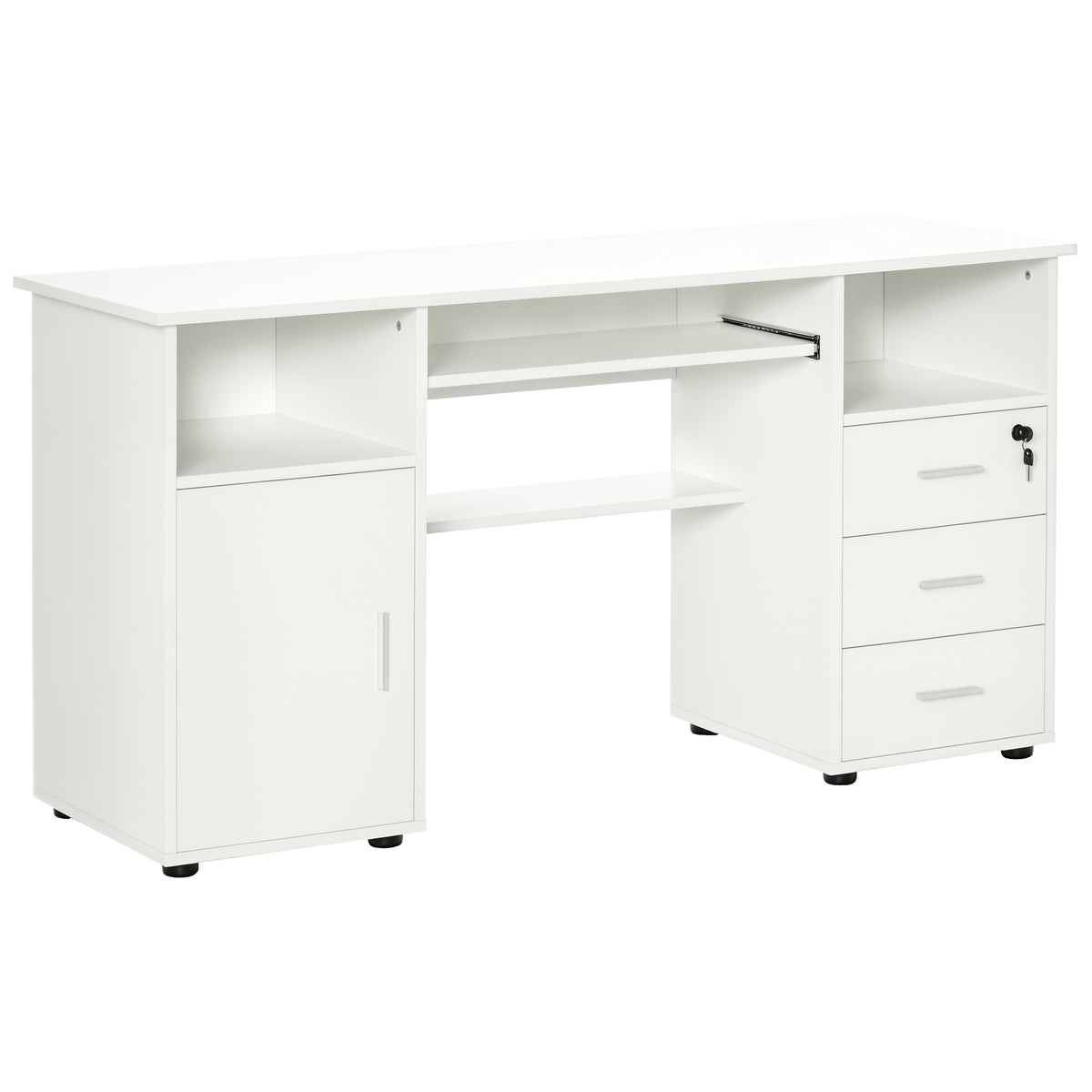 Computer Desk with Keyboard Tray and Drawers