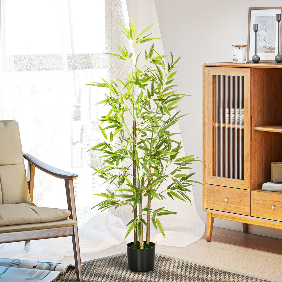 Artificial Bamboo Trees in Pot 6 ft — Set of 2