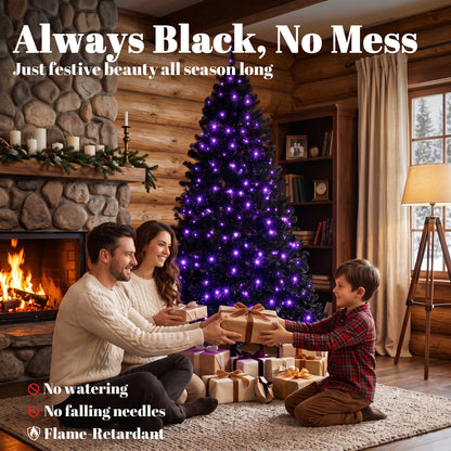 6ft Pre-lit Black Christmas Tree — Purple LED Lights