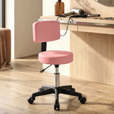 Rolling Stool with Backrest and Wheels — PU Leather