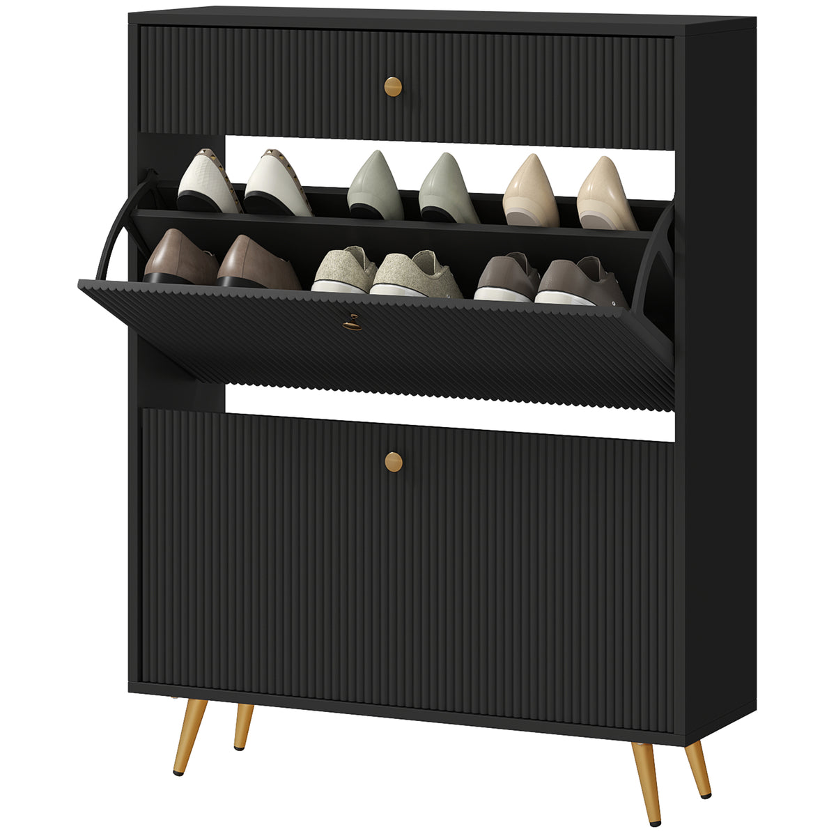 Narrow shoe storage cabinet wave panels